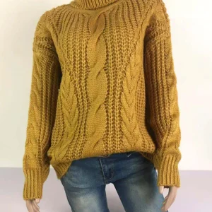 Autunno caldo inverno dolcevita manica lunga lanterna spessa nodo twist lavorato a maglia pullover maglione cappotti PYZL-37 1