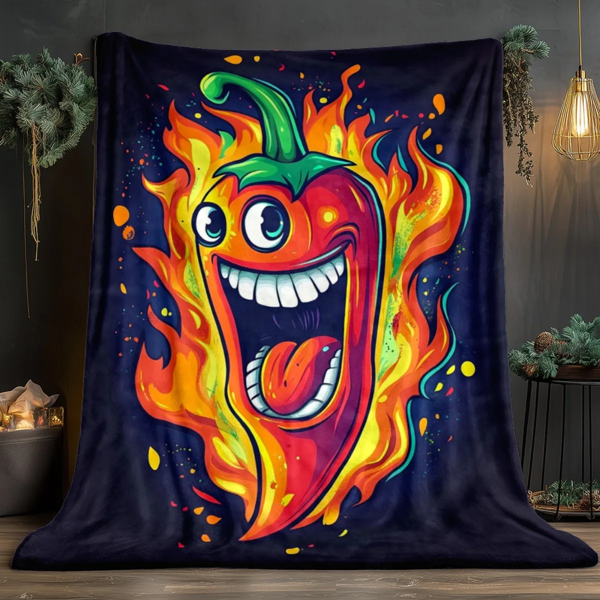 1 coperta in flanella con design Fiery Chili Pepper Face: leggera, morbida e calda per divano, campeggio, soggiorno, ufficio, sedia e 4