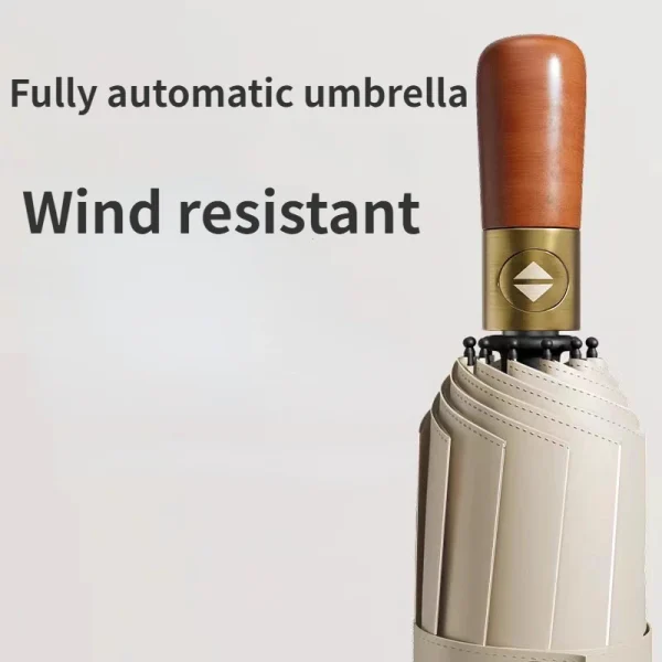 Ombrello completamente automatico da 72 ossa per uomo, grande, pieghevole, nero, di fascia alta, con manico in legno 3