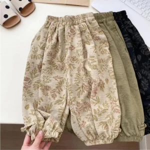 Pantaloni per bambini estate nuove ragazze pantaloni antizanzare bambini cotone e lino Bloomers ragazzi bambino estate pantaloni sottili marea 1