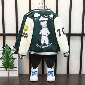 2-12 anni Abbigliamento per bambini 2025 Primavera Autunno Bambini Moda Cartoon Orso Modello Giacca a vento Cappotto Baby Boy Girl Abbigliamento Tuta sportiva 1