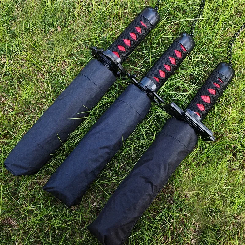 Ombrello spada Katana candeggina Blocco UV Ombrellone nero Kurosaki Ichigo Ombrello sabre Katana giapponese di dimensioni reali Ombrellone anime 3