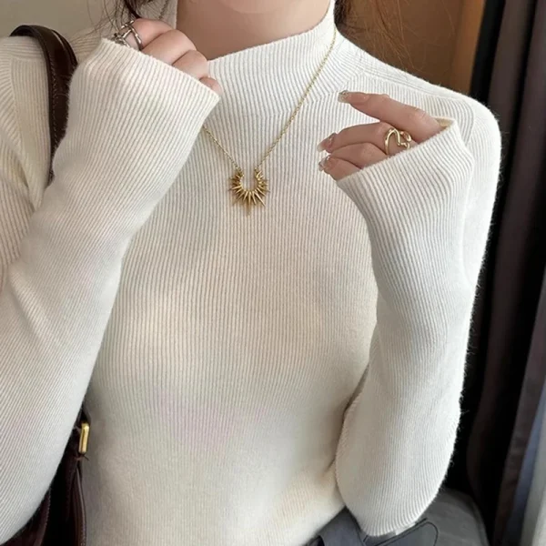 Maglione basic solido a mezzo collo alto per donna Autunno Inverno Moda coreana Manica lunga Slim Top lavorato a maglia Pullover Abiti caldi 5