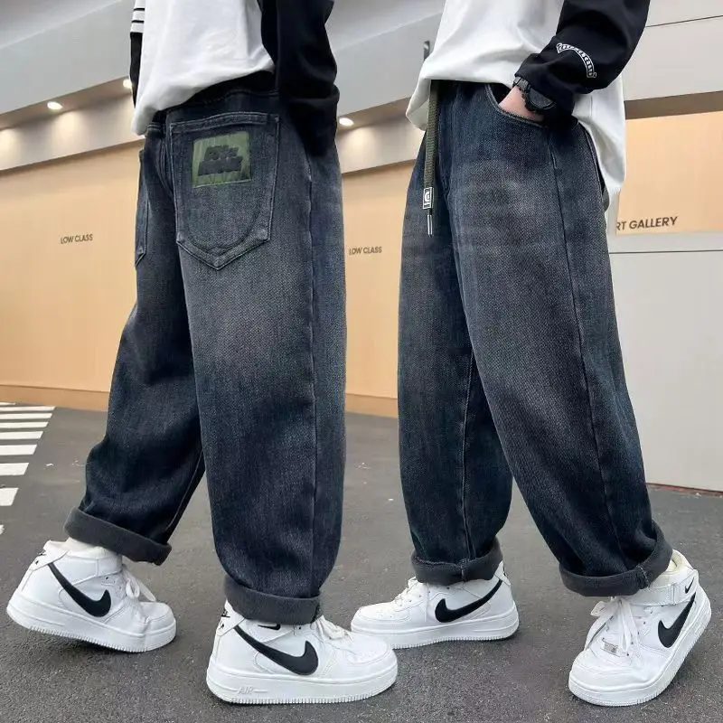 2-8Y Ragazzi Jeans Nuovo Autunno Bambino Del Capretto Casual Moda Demin Pantaloni Ins Stampa Del Fumetto Tasca a Vita Media Bambini Ragazzi Pantaloni 1