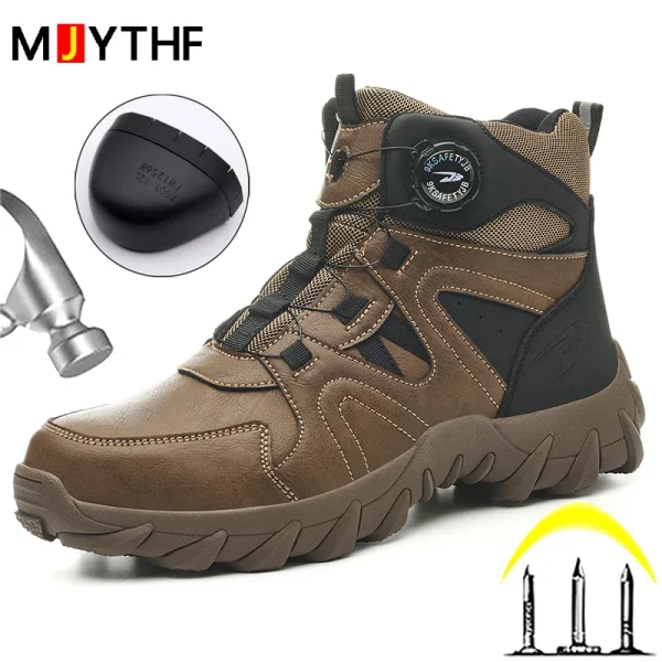 Stivali antinfortunistici con bottone rotante Stivali tattici da esterno da uomo Scarpe indistruttibili Stivali da lavoro antiforatura Scarpe con punta in acciaio Sneakers 2