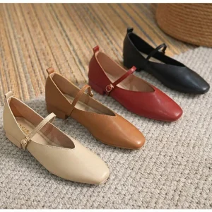 Donna primavera casual punta quadrata bassa suola morbida Lolita appartamenti ballerina rossa femminile elegante francese retrò fibbia Mary Janes 1