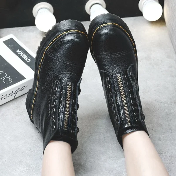 Stivali da donna Stivali con plateau in vera pelle Scarpe da moto Cerniera frontale Suole ottiche Moda Stivali invernali da uomo punk sexy 35-46 2