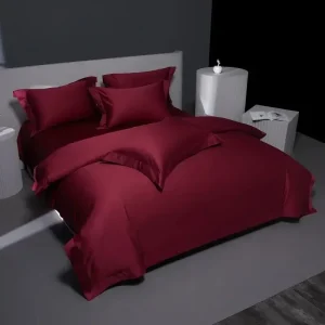 Set biancheria da letto di lusso in cotone egiziano rosso bordeaux 1200TC Copripiumino morbido setoso tinta unita Federe lenzuolo piatto/con angoli 1