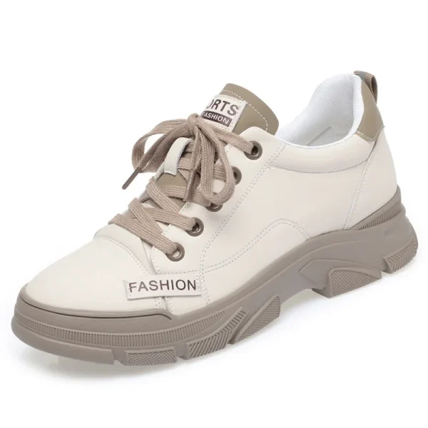 Calzature da trekking per sneaker in morbida pelle antiscivolo da donna primaverili Nuove scarpe sportive da skateboard per il tempo libero con lacci con suola spessa 6