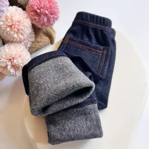 2025 Jeans invernali per bambini Ragazzi e ragazze Tinta unita Velluto sottile Cintura elastica Jeans Infantili Pantaloni in denim elastico1-6Y 1
