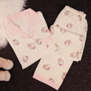  Hello Kitty Pigiama Set Donna 2026 Nuova Primavera Autunno Manica Lunga Simpatico Cartone Animato Stampa Indumenti da Notte Homewear Vestito Autunno Giappone Anime 1
