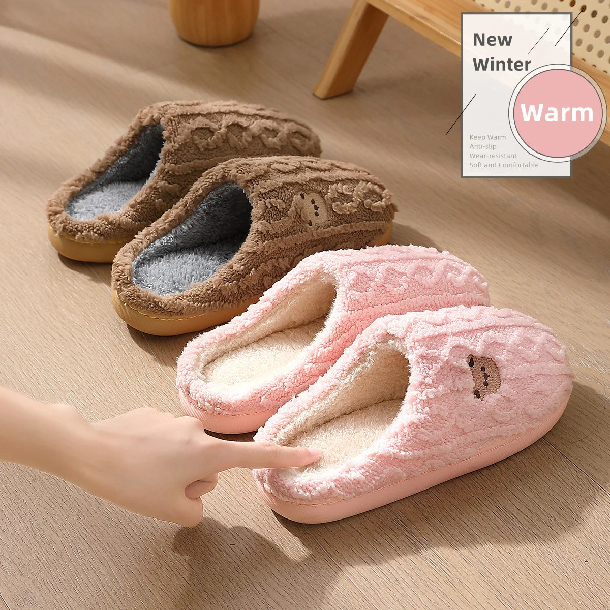 Nuove pantofole da casa design a righe donna inverno suola morbida antiscivolo scarpe di cotone uomo interno caldo peluche diapositive camera da letto soffici appartamenti 6
