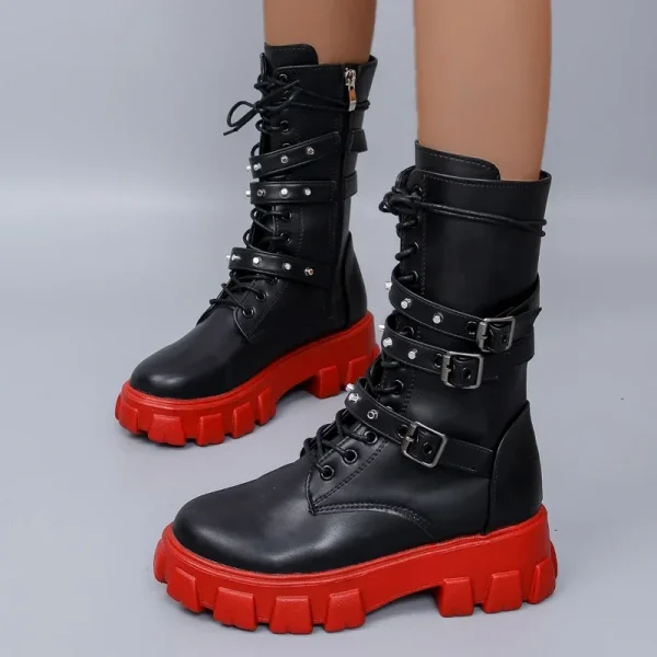 nuovi stivali con suola spessa da donna Scarpa antiscivolo moda outdoor Stivale locomotiva con fibbia per cintura a testa tonda Scarpe da donna comfort casual 2