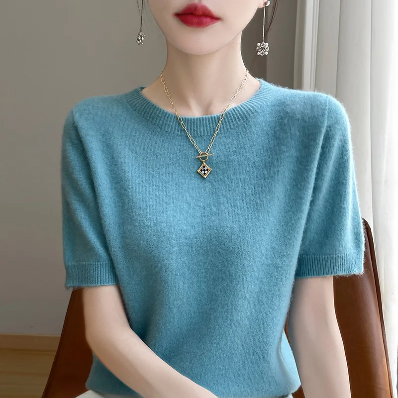 Nuovo maglione lavorato a maglia girocollo alla moda, tinta unita a maniche corte, pullover da donna di prima linea leggero e confortevole-RY130 3