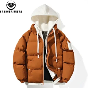 Giacca invernale da uomo invernale da uomo frangivento di marca con cappuccio spessa giacca calda da uomo tinta unita allentata casual stile moda Parka giacca cappotto maschile 1