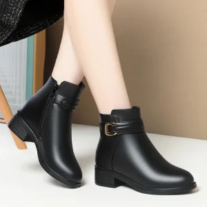 Fondo morbido antiscivolo Keep WarmWomen Leather Pu caviglia scarpe da passeggio in gomma impermeabile ragazze Fashion Ladies Winter Short Boots 1