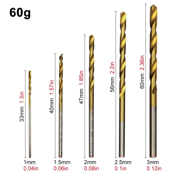 Set di punte elicoidali placcate in titanio da 50 pezzi Set di punte da trapano elettriche da 1-3 mm per trapano piccolo Set di foratura e apertura per la lavorazione del legno fai-da-te 2