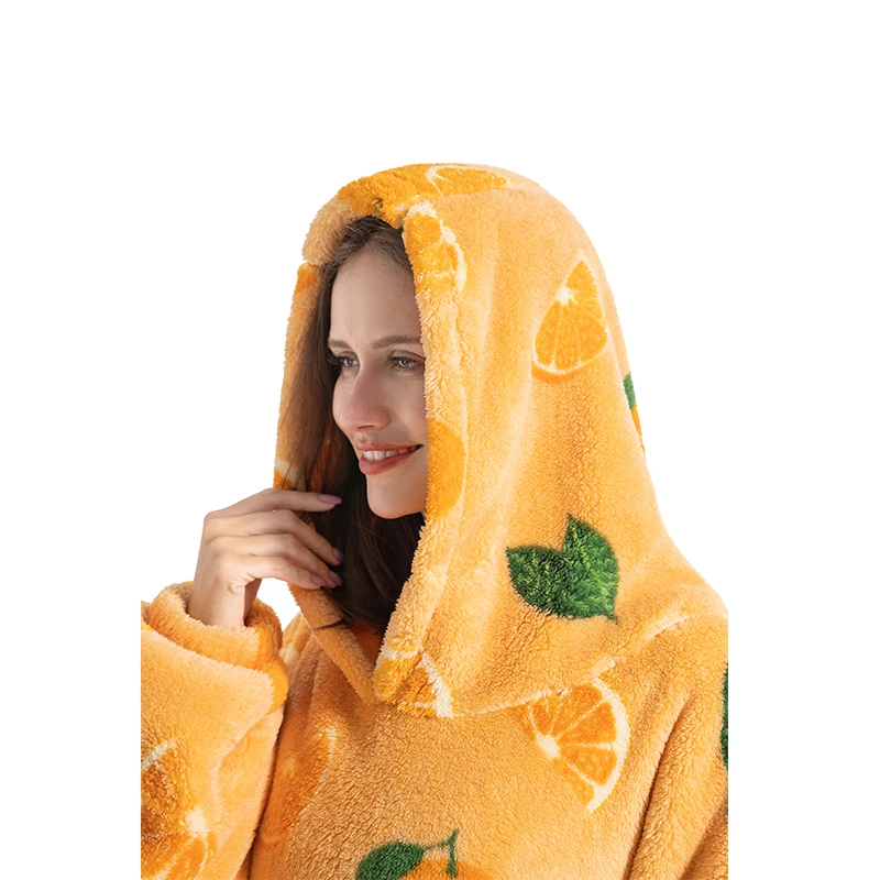 Felpa con cappuccio coperta oversize per adulti Abiti lunghi da donna per uomo Inverno Addensare soffice coperta con cappuccio indossabile Coperte di flanella calde 3