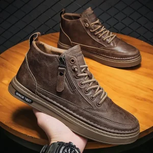 Scarpe da uomo in pelle 2023 piattaforma invernale calda pelliccia caviglia corta stringata moda novità concisa scarpe da lavoro casual Botas 1