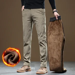 2024 Nuovo Inverno In Pile Caldo Pantaloni di Velluto A Coste Da Uomo di Affari di Modo Slim Fit Stretch Addensare Grigio Cachi Fluff Casual Pantaloni Maschili 1