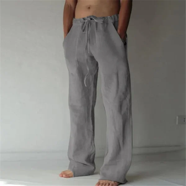 Pantaloni lunghi da uomo in cotone e lino pantaloni estivi in lino traspirante tinta unita pantaloni Casual da uomo Casual elastici in vita Harajuku Trous 4