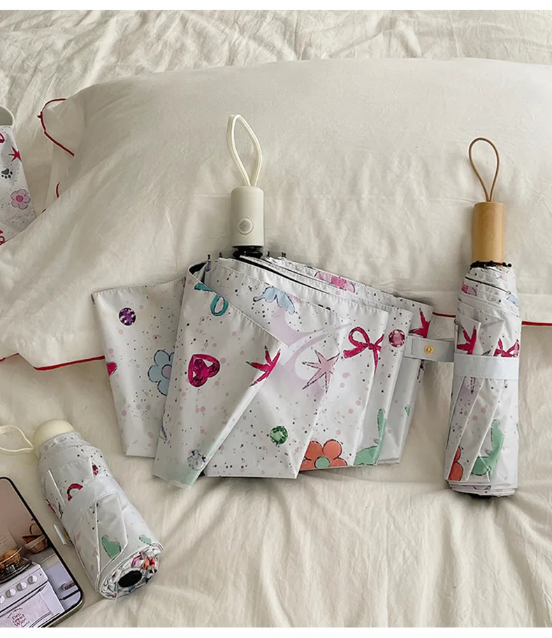 Ombrello pieghevole automatico Fashion Star Butterfly UPF 50+ Rivestimento nero Protezione solare e ombrellone da viaggio compatto antipioggia 5