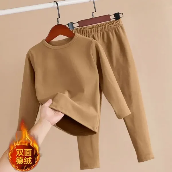 Set di biancheria intima calda ispessita per bambini in tinta unita invernale Ragazzi e ragazze con supporto caldo Vestiti autunnali Pantaloni autunnali Set pigiama 6