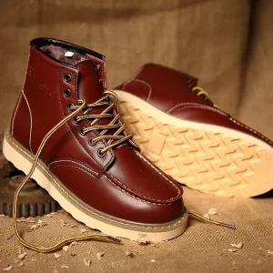 Stivali da uomo in pelle invernale Stivali da neve da uomo caldi con pelliccia Stivaletti da uomo fatti a mano impermeabili Scarpe da lavoro maschili alte antiscivolo 1