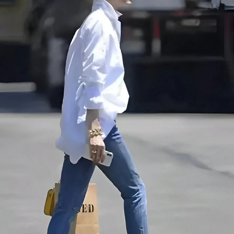 Camicia da donna taglie forti, stile semplice ed elegante, camicia a maniche lunghe ampia con risvolto tinta unita, adatta per gite di abbigliamento da lavoro 2