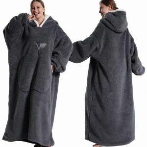 Nuove coperte indossabili extra lunghe Coperta invernale con cappuccio in flanella con maniche lunghe Uomo Donna Coperta calda per TV per adulti accogliente e morbida 1