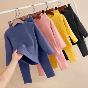 Set di biancheria intima calda ispessita per bambini in tinta unita invernale Ragazzi e ragazze con supporto caldo Vestiti autunnali Pantaloni autunnali Set pigiama 1