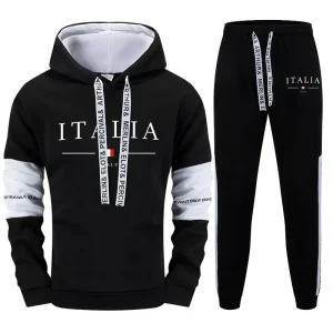 Tuta da uomo di qualità all'aperto Autunno Inverno Semplice Sport casual Felpe singole con cappuccio e pantaloni sportivi Comfort Sport Fitness 1