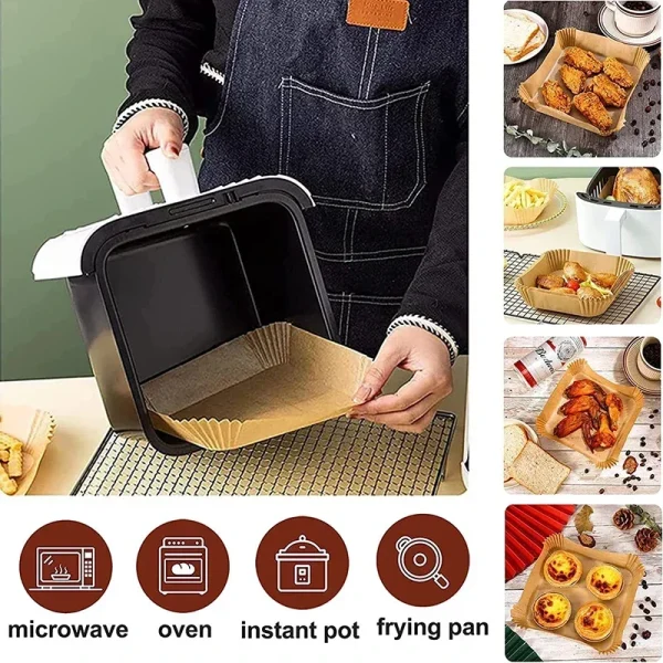 Carta per friggitrice ad aria Carta per forno usa e getta Invia pennello Antiaderente Airfryer Carte da forno Fodere Carta pergamena per cottura al microonde 6