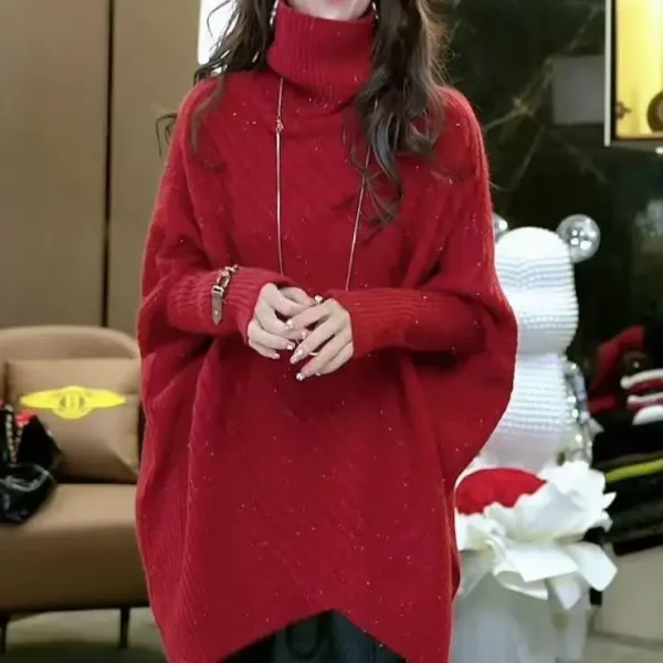 Maglione coreano a collo alto irregolare pigro alla moda ispessito autunno inverno nuovo stile maglione lavorato a maglia ampio e versatile 5
