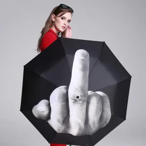 Ombrello da pioggia con dito medio Ombrello da donna da uomo antivento pieghevole Personalità Ombrelli da dito medio neri Ombrellone da donna 10 bone 1