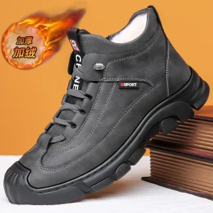 Stivali in pelle Pu Uomo Primavera Scarpe casual alte per uomo Tendenza Cerniera Walk Flats Sneaker invernale Vulcanizzata Caviglia Tennis Zapatillas 1