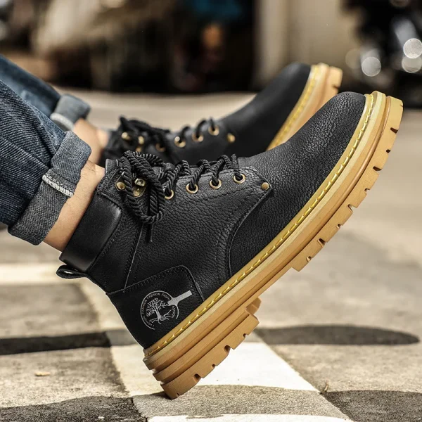 Stivaletti da uomo marroni moda autunno comodi stivali in pelle con plateau uomo stivali da lavoro antiscivolo per uomo 2024 Botas Para Hombre 6
