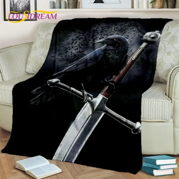 Viking Norse mitologia Fenrir Crow coperta, flanella coperta per la casa camera da letto divano letto Picnic ufficio escursionismo tempo libero pisolino regalo 5