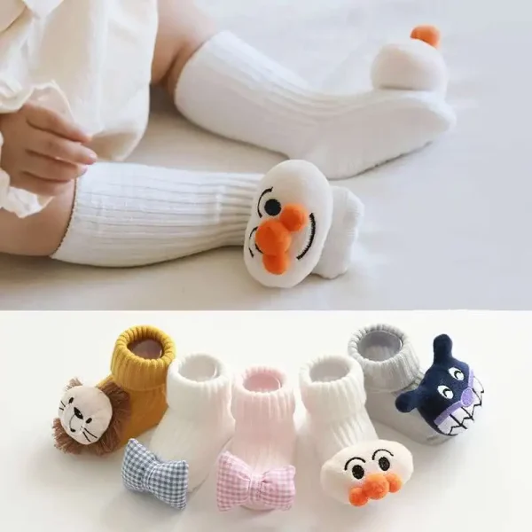 1 paio di calzini per bambini in cotone per ragazze e ragazzi, in gomma antiscivolo, per bambini, cartoni animati, per bambini, autunno, primavera, regalo per neonati 4