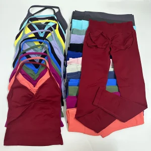 Set di leggings da yoga senza logo Canotte senza schienale da donna Canotte a vita alta Scrunch Tuta da palestra Abbigliamento fitness Completo da allenamento Set da yoga 1