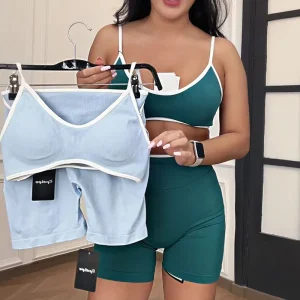 Tuta fitness, bretelle da donna, reggiseno in colori a contrasto, pantaloni sportivi ad asciugatura rapida che assorbono gli urti, tuta da yoga traspirante 1