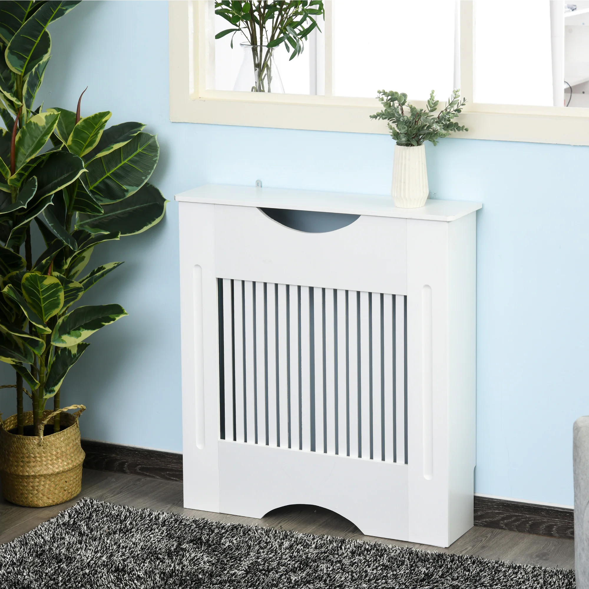 Copertura per radiatore Homcom 78X19X82 cm MDF con ripiano moderno antiribaltamento per soggiorno 2