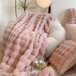 Coperta di lana multifunzionale in pelliccia di coniglio Coperta di lusso soffice e accogliente e calda per l'arredamento invernale Copriletto per divano di casa 1