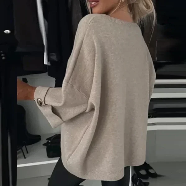 2024 inverno moda bottone maglione allentato autunno elegante O-collo lavorato a maglia pullover donna causale manica lunga tinta unita maglione top 3
