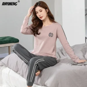 Nuovo Set pigiama per donna autunno inverno nuovo grande 3XL-5XL indumenti da notte morbido cotone o-collo Lounge Wear moda sportiva Pijama Plus Size 1