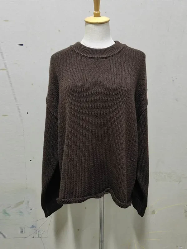 Pullover da donna vintage in maglia tinta unita elegante manica lunga o-collo patchwork maglioni femminili 2025 maglieria casual da donna autunno 5