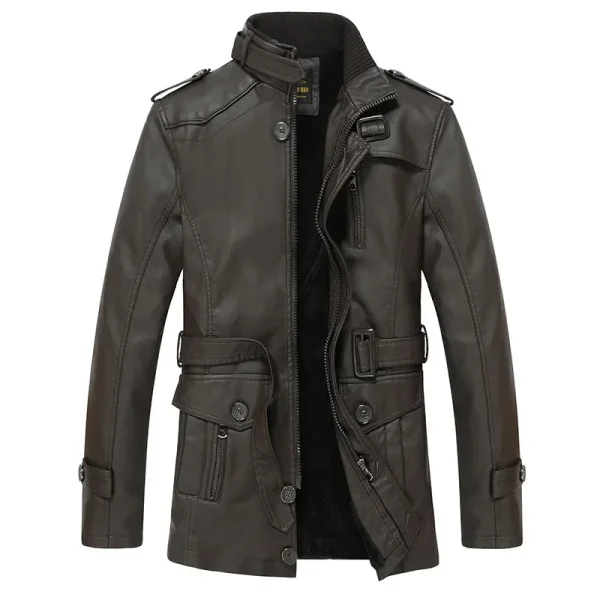 Nuove giacche in pelle da uomo autunno Casual moto PU giacca Biker cappotti in pelle abbigliamento di marca giacche lunghe in pelle da uomo in pile 2