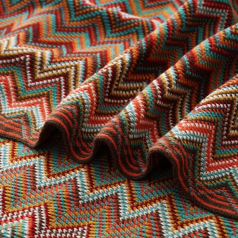 Coperta da letto bohémien modello lavorato a maglia decorazione per la casa, copridivano a righe colorate, copriletto di grandi dimensioni, copri asciugamano per l'estremità del letto dell'hotel 5