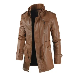 Biker Jaqueta Cappotto invernale da uomo in pile spesso lungo in pelle Capispalla da uomo Giacche vintage casual calde in pelle di moda 1