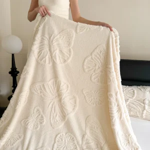 Lussuosa coperta jacquard con farfalla in chiffon, scialle morbido e accogliente in flanella, perfetta per divano o letto 1